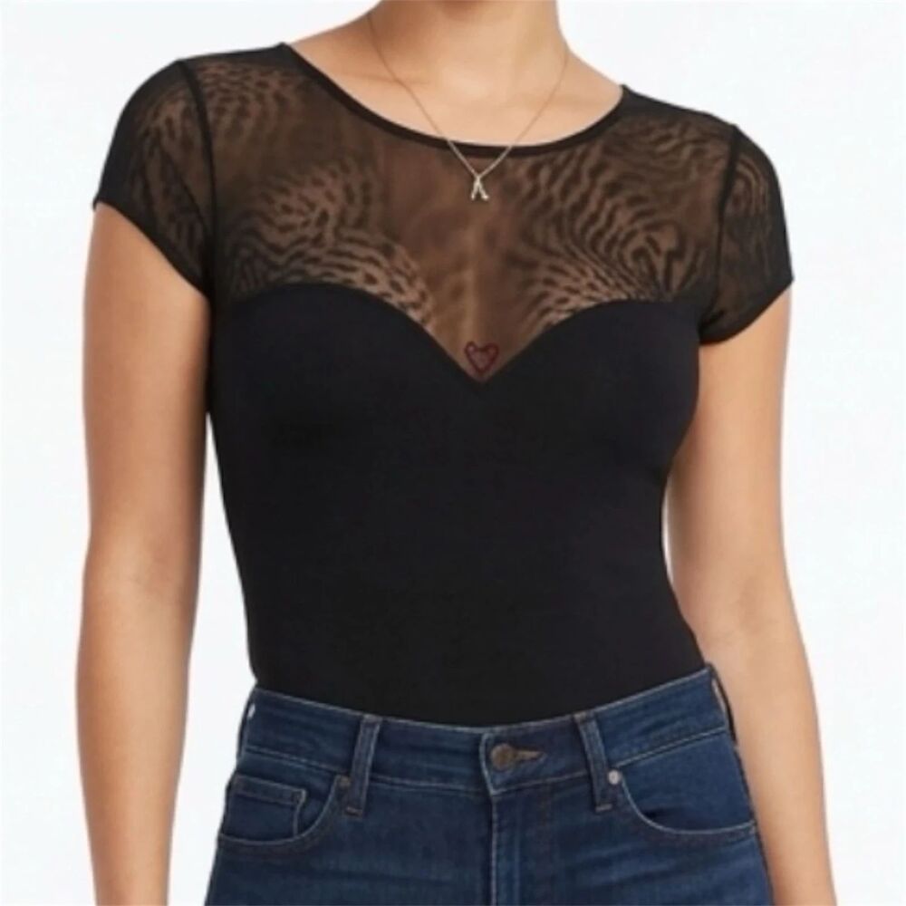 Bebe 2B Bodysuit Top womens M Sweetheart Neck Sheer dark romantic grunge USA